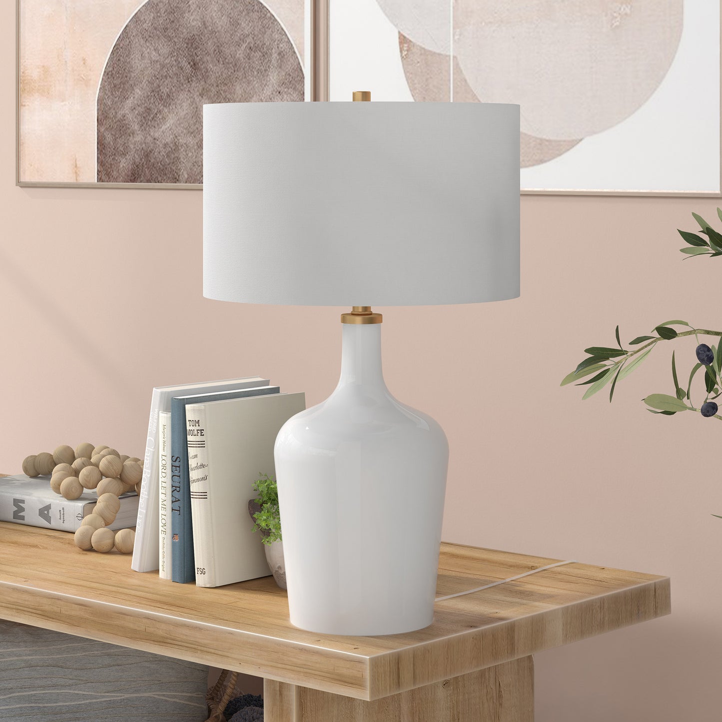 White Glass Urn Table Lamp w/ Shade