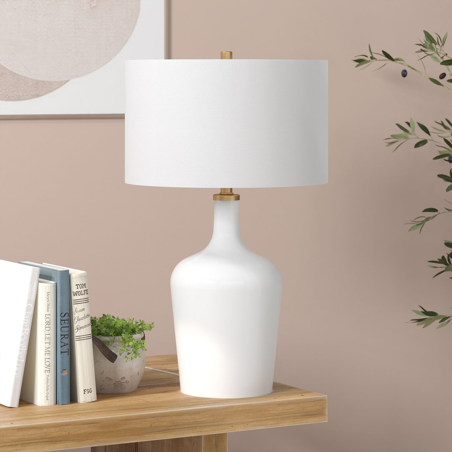 White Glass Urn Table Lamp w/ Shade