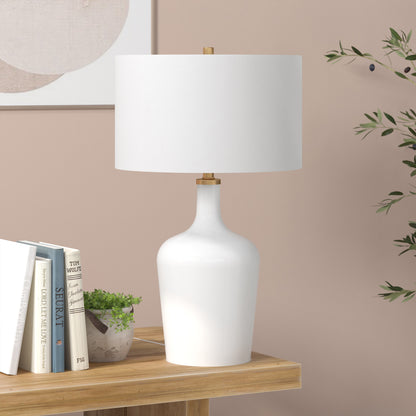 White Glass Urn Table Lamp w/ Shade