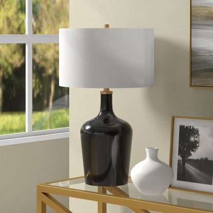 Black Glass Urn Table Lamp w/ Shade