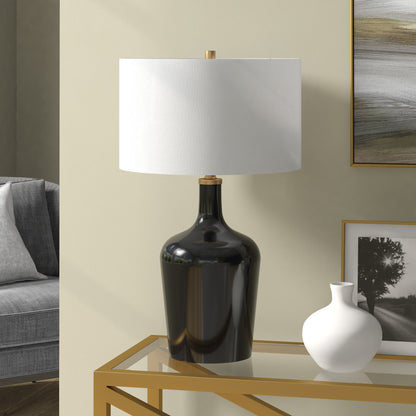 Black Glass Urn Table Lamp w/ Shade