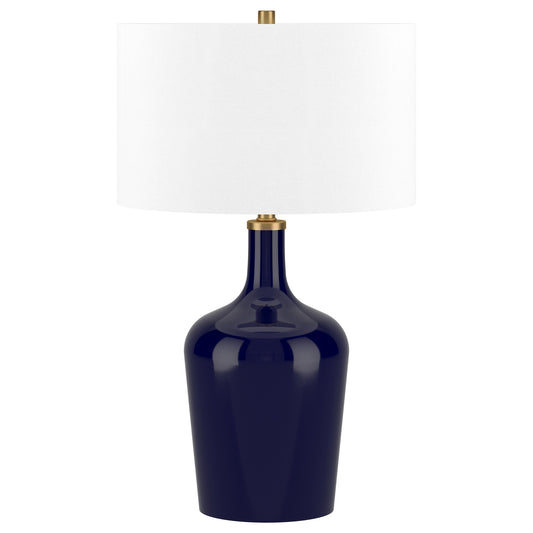 Blue Glass Urn Table Lamp w/ Shade