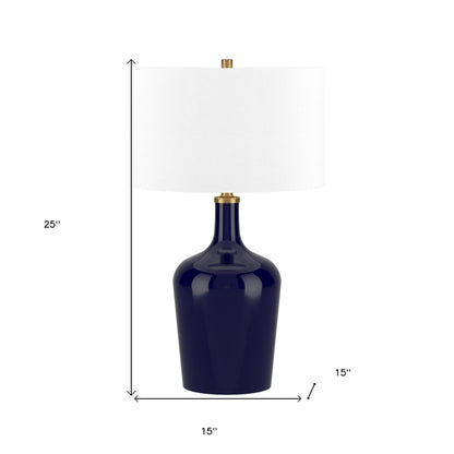 Blue Glass Urn Table Lamp w/ Shade