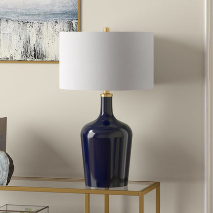 Blue Glass Urn Table Lamp w/ Shade