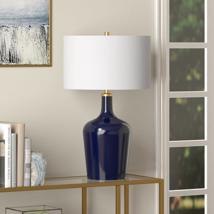 Blue Glass Urn Table Lamp w/ Shade