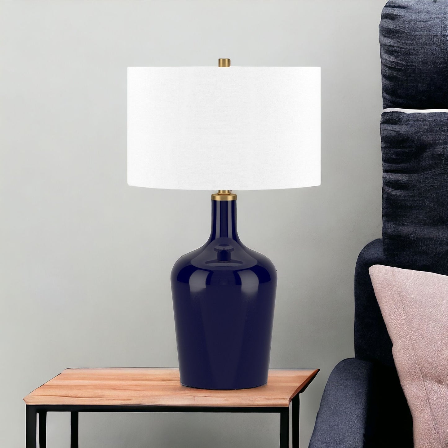 Blue Glass Urn Table Lamp w/ Shade