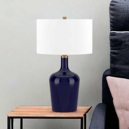 Blue Glass Urn Table Lamp w/ Shade
