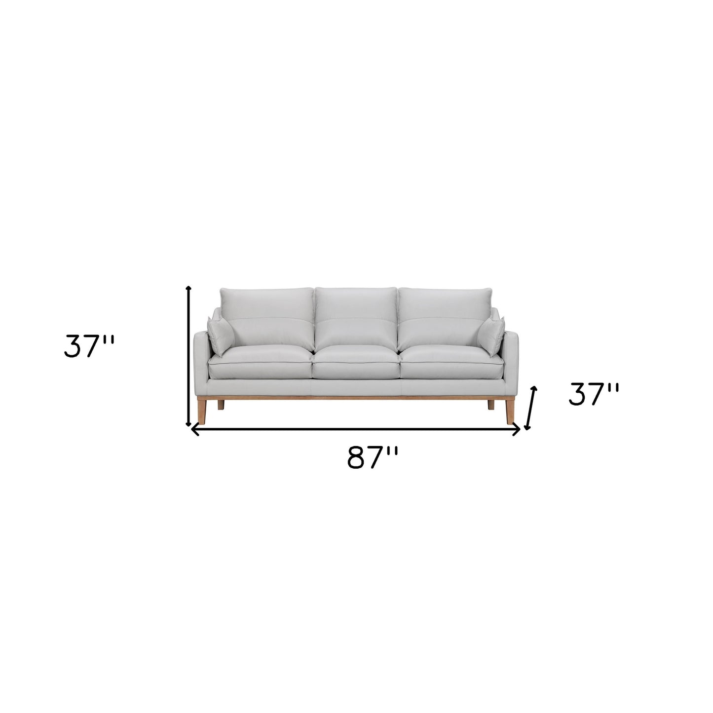 Gray Leather Sofa & Toss Pillows With Brown Legs