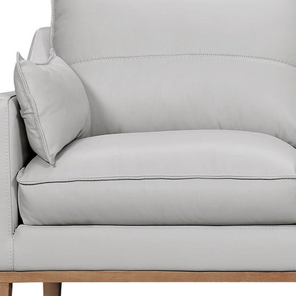 Gray Leather Sofa & Toss Pillows With Brown Legs