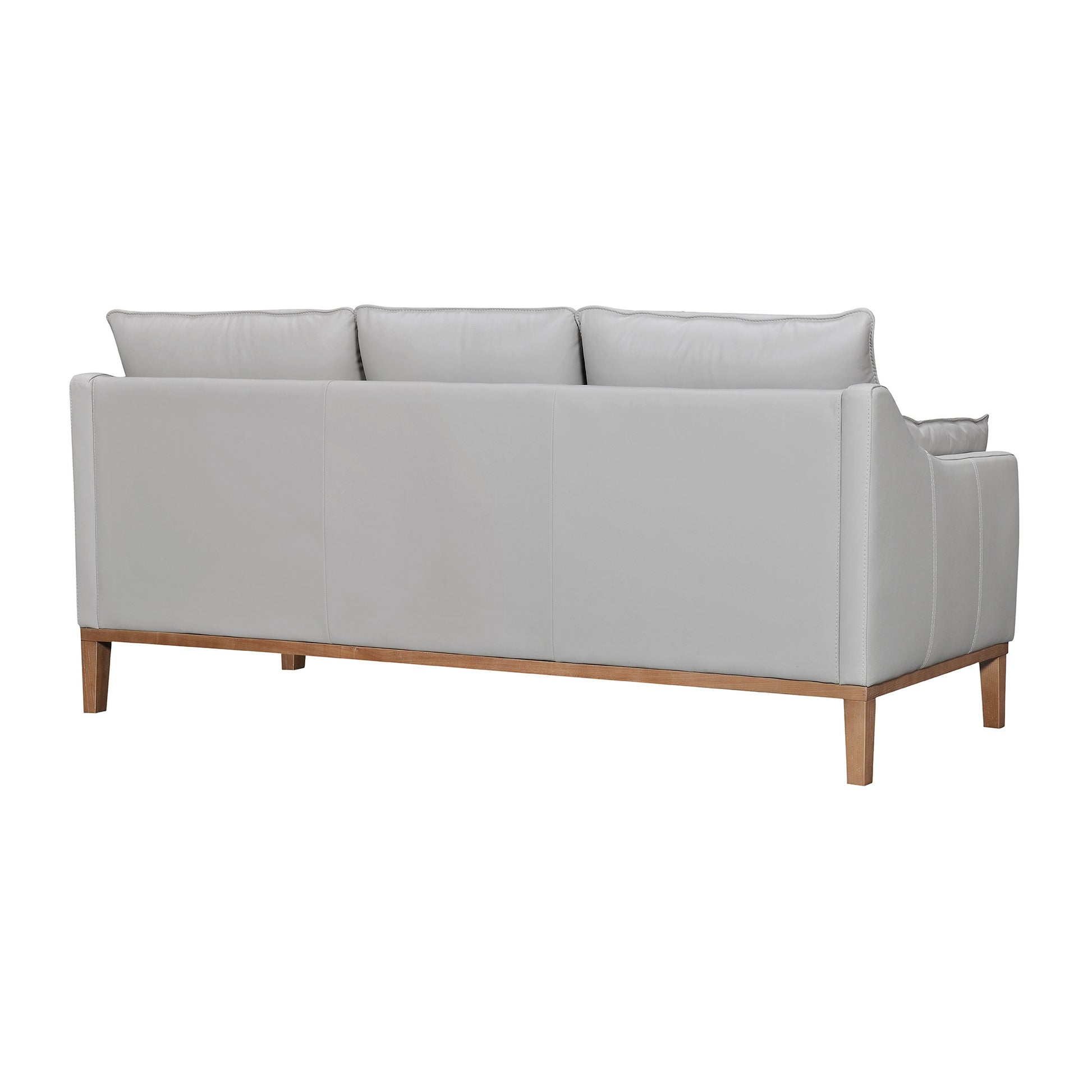 Gray Leather Sofa & Toss Pillows With Brown Legs