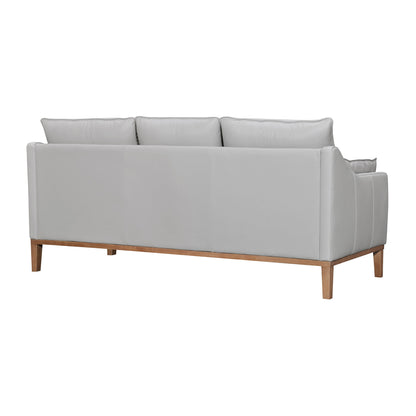 Gray Leather Sofa & Toss Pillows With Brown Legs