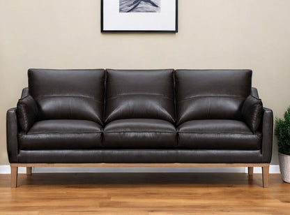 Dark Brown Leather Sofa w/ Pillows