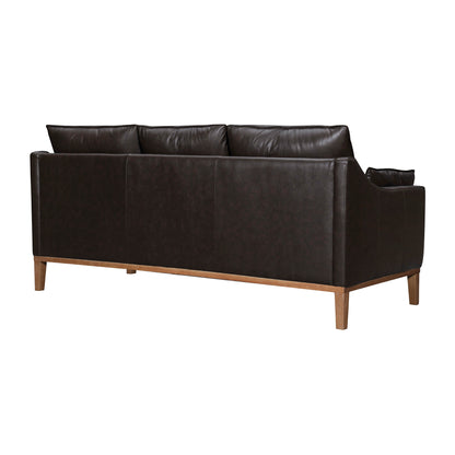 Dark Brown Leather Sofa & Toss Pillows With Brown Legs