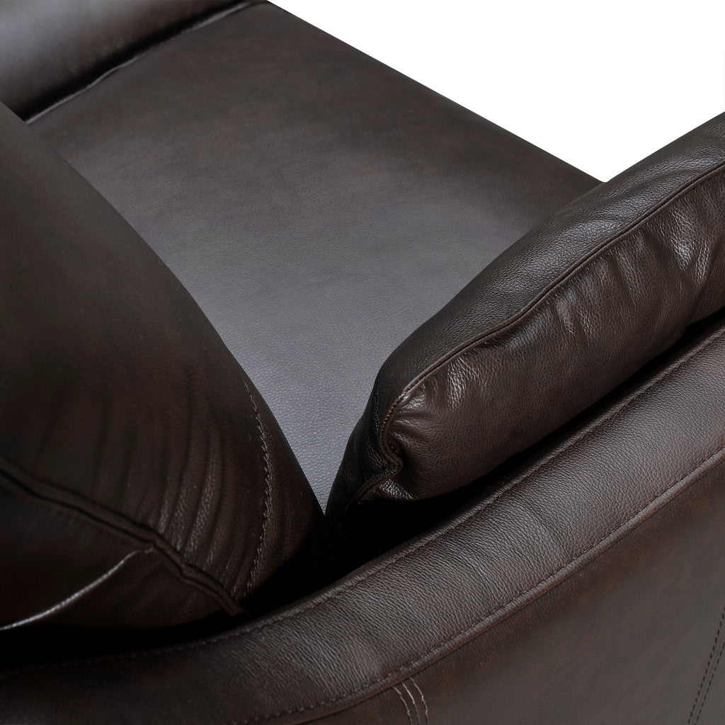 Dark Brown Leather Sofa & Toss Pillows With Brown Legs