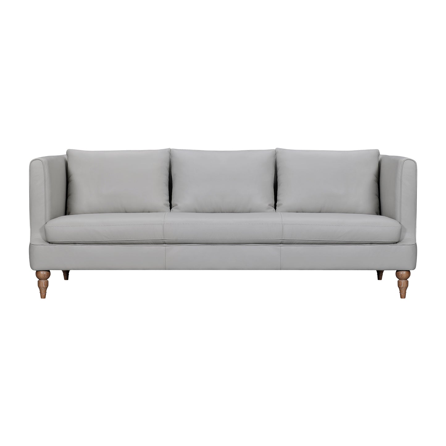 Cordelia Gray Leather Sofa With Brown Legs