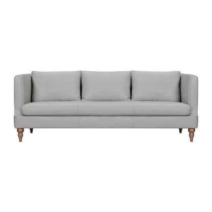 Cordelia Gray Leather Sofa With Brown Legs