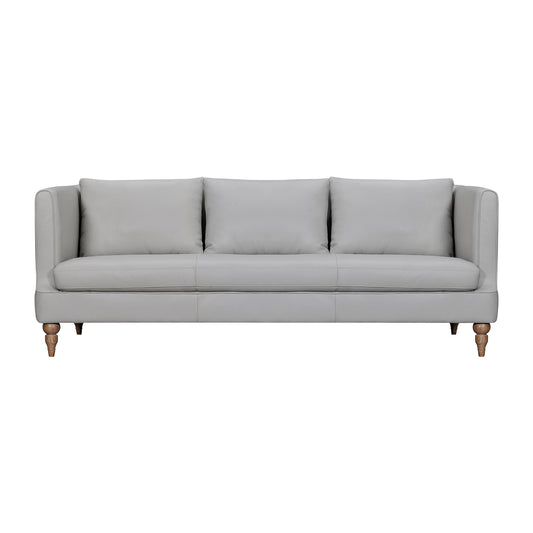 Cordelia Gray Leather Sofa With Brown Legs