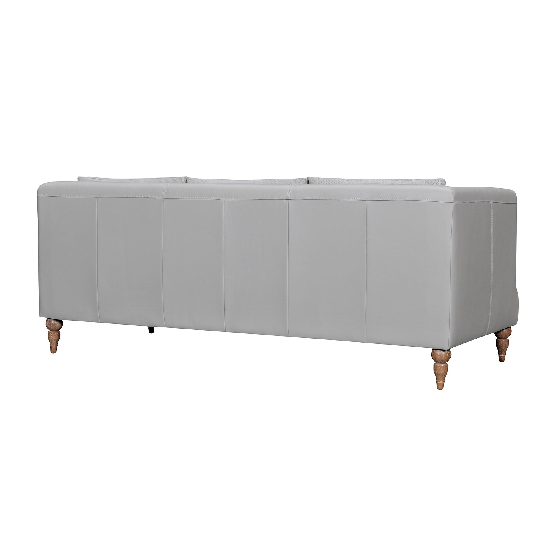 Gray Leather Sofa With Brown Legs