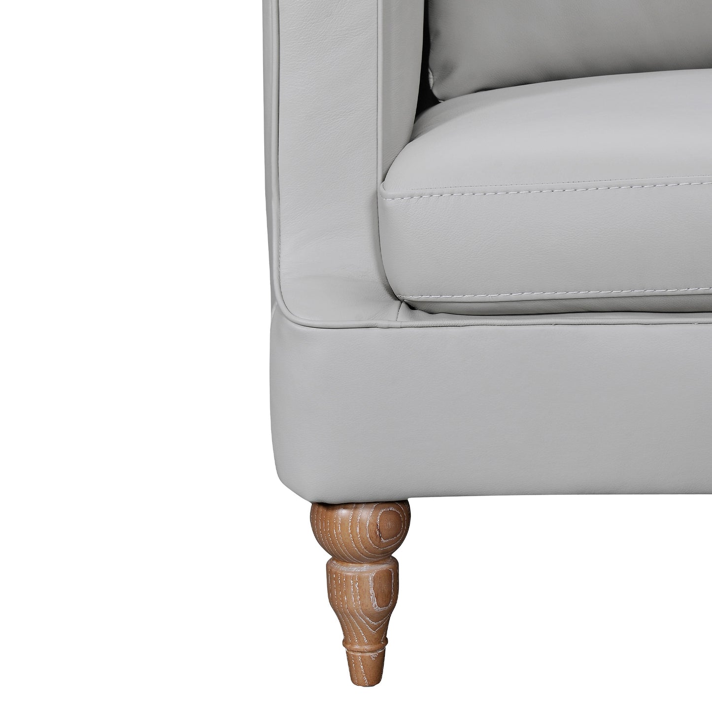 Gray Leather Sofa With Brown Legs