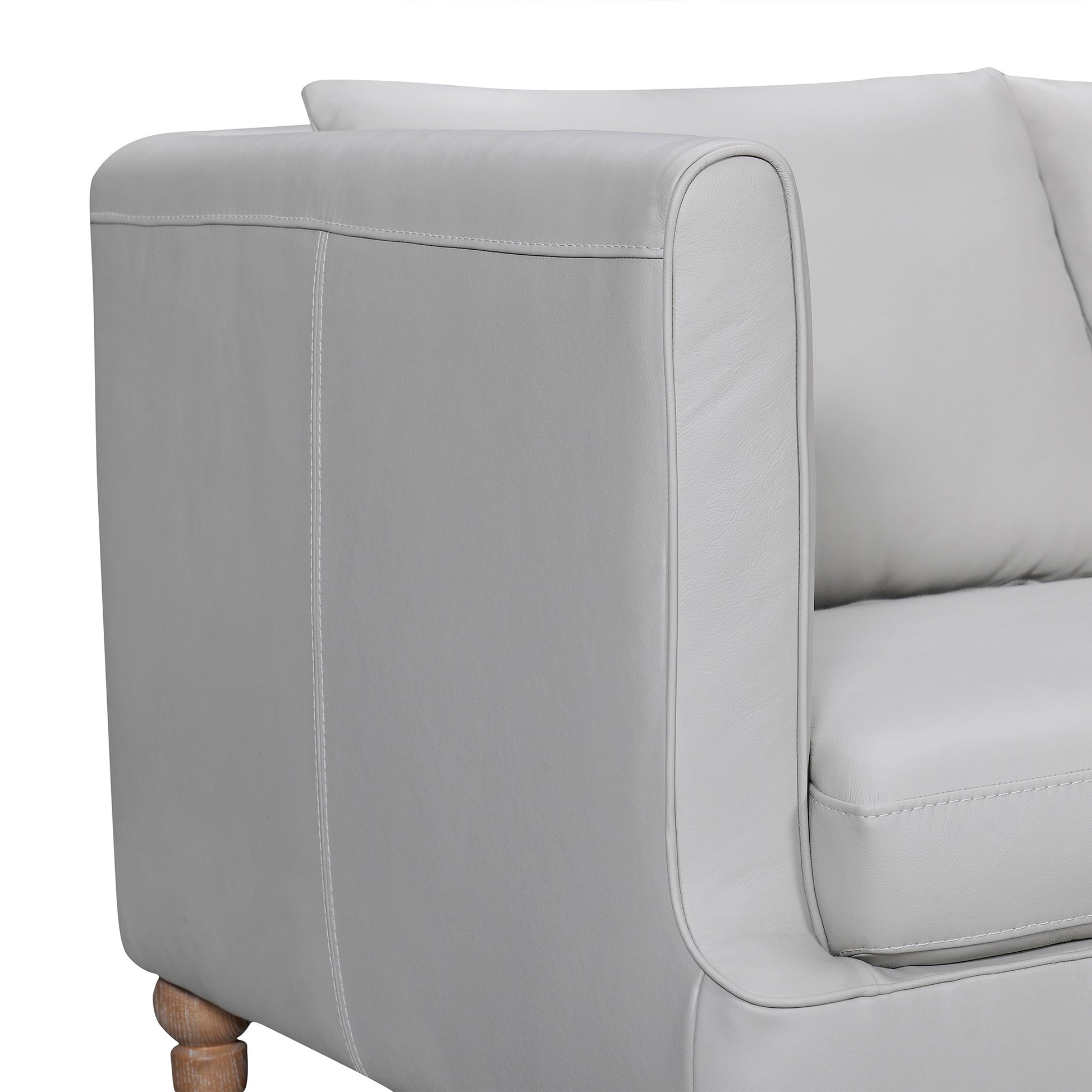 Gray Leather Sofa With Brown Legs