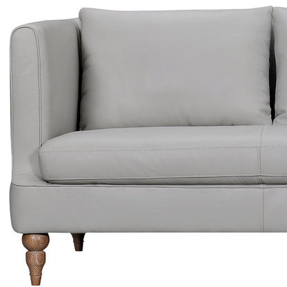 Gray Leather Sofa With Brown Legs