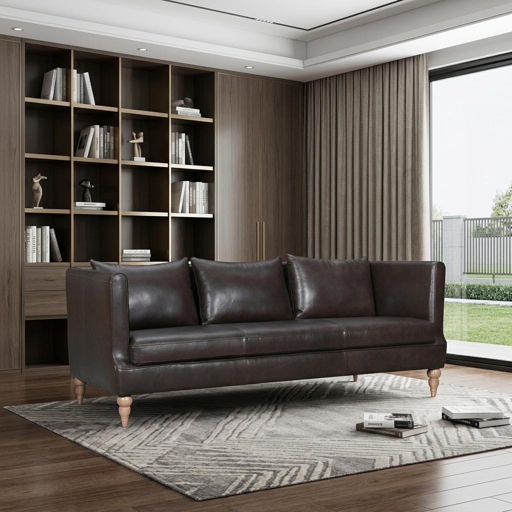 Dark Brown Leather Sofa With Brown Legs