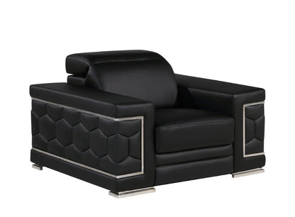 Black & Silver Genuine Leather Club Chair