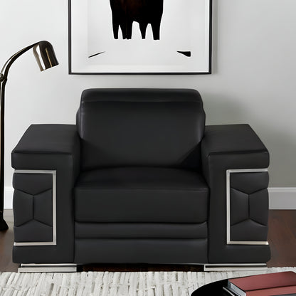 Black & Silver Genuine Leather Club Chair