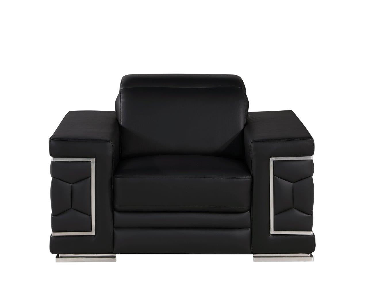 Black & Silver Genuine Leather Club Chair