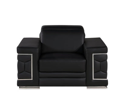 Black & Silver Genuine Leather Club Chair
