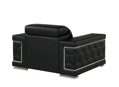 Black & Silver Genuine Leather Club Chair
