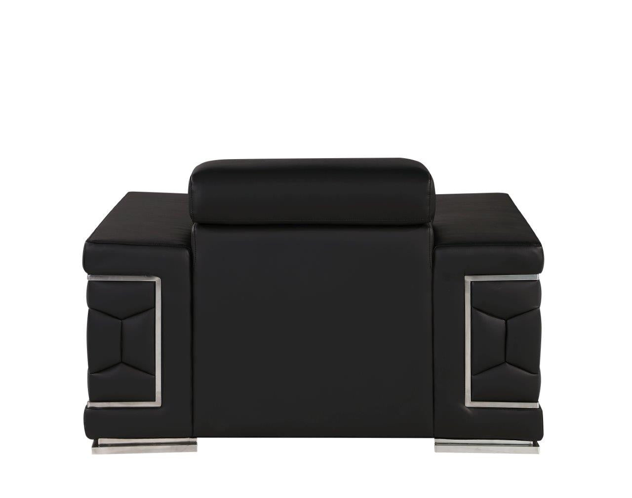 Black & Silver Genuine Leather Club Chair