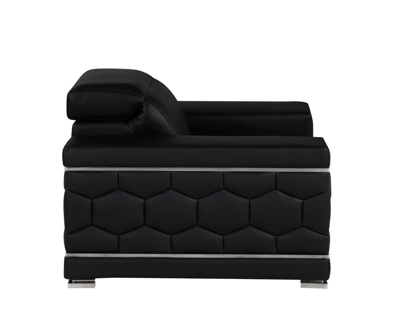 Black & Silver Genuine Leather Club Chair