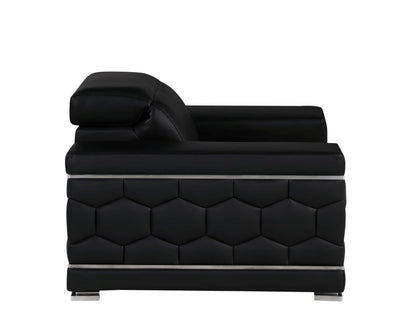 Black & Silver Genuine Leather Club Chair