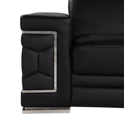 Black & Silver Genuine Leather Club Chair
