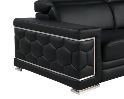 Black & Silver Genuine Leather Club Chair