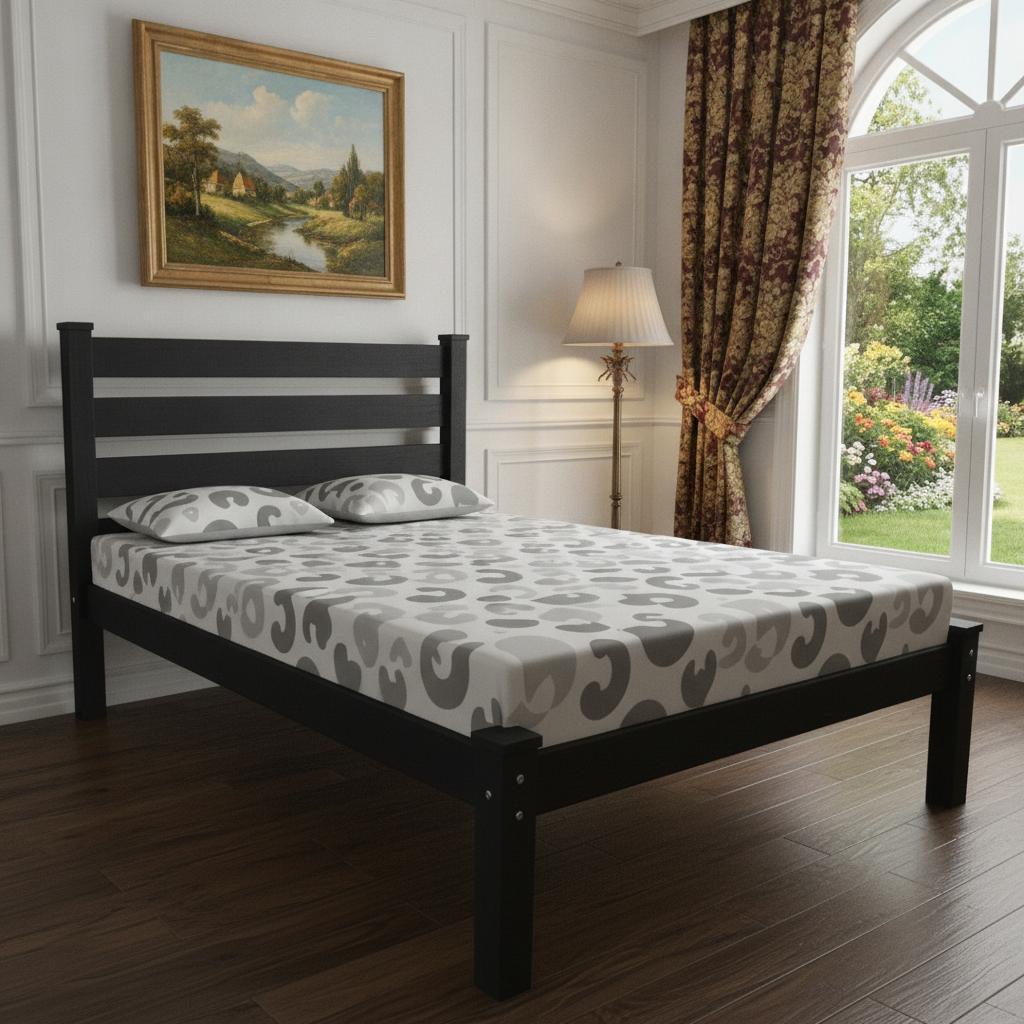 Black Solid Wood Full Bed