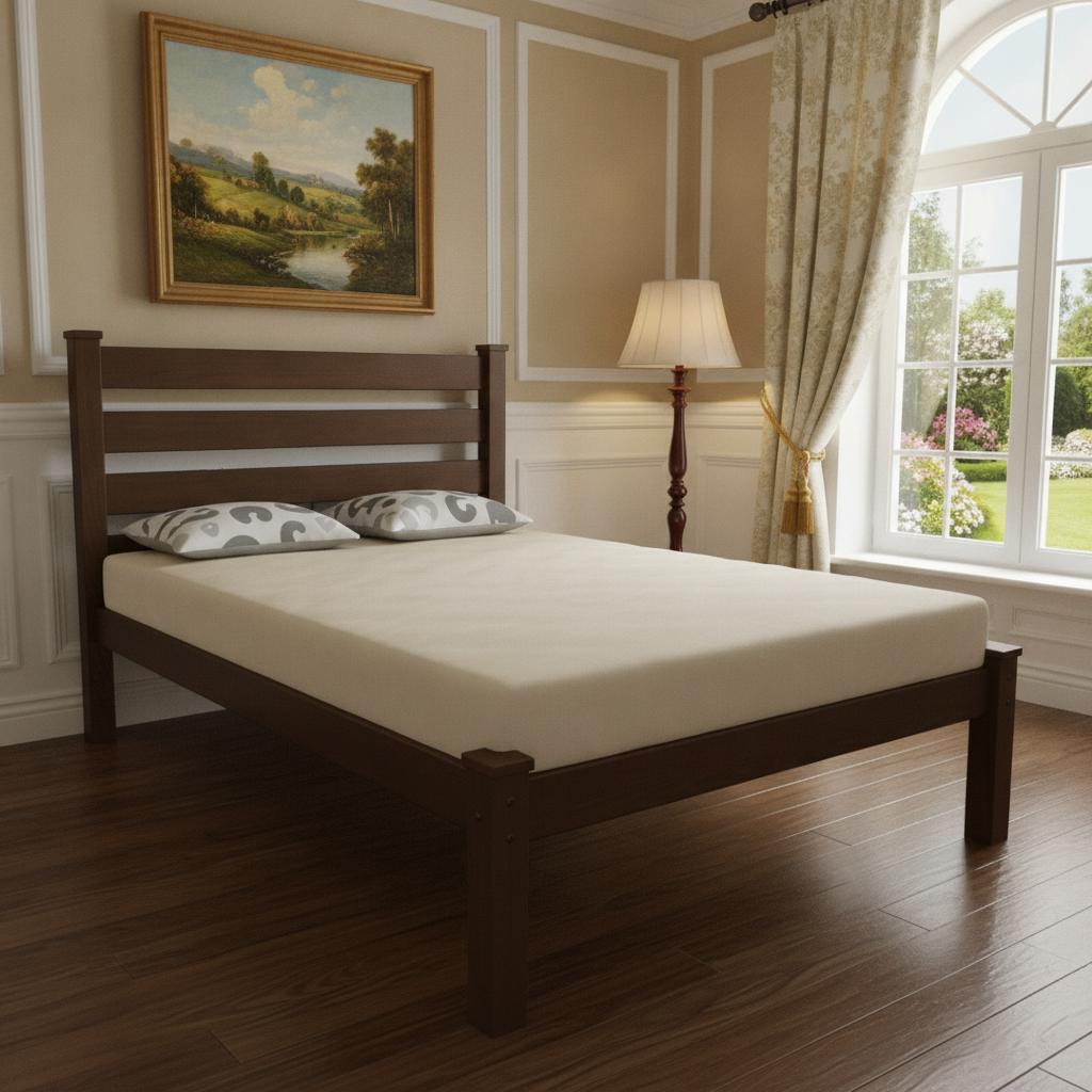 Brown Solid Wood Queen Bed