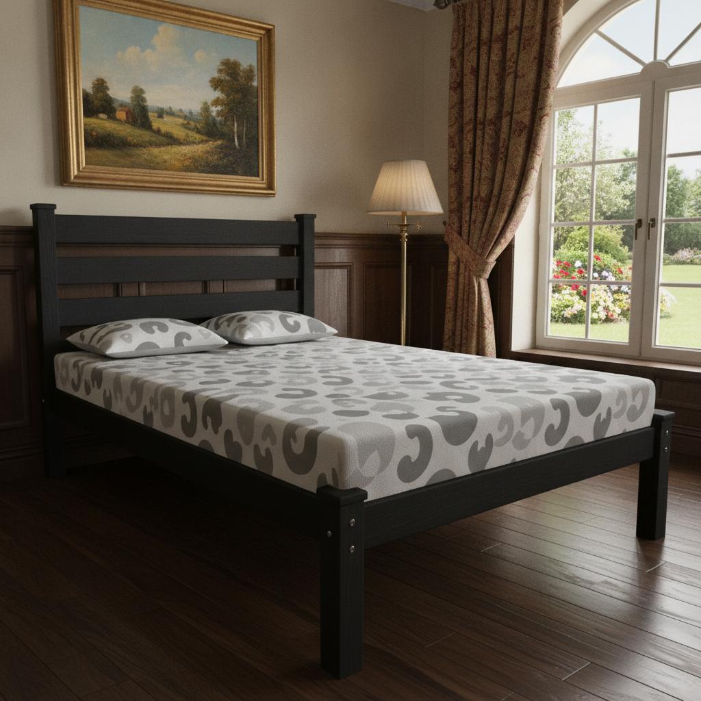 Black Solid Wood Queen Bed