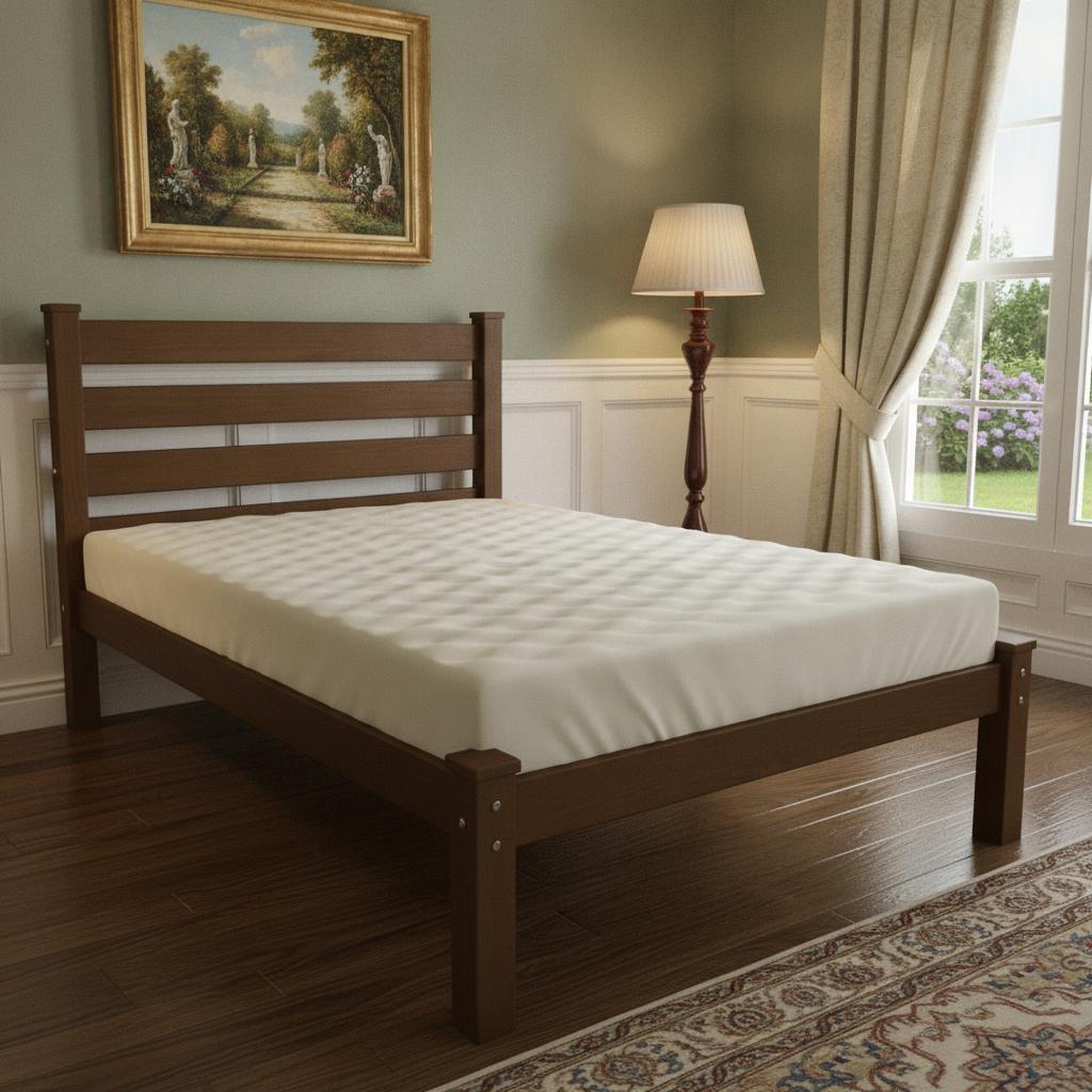 Brown Solid Wood Queen Bed