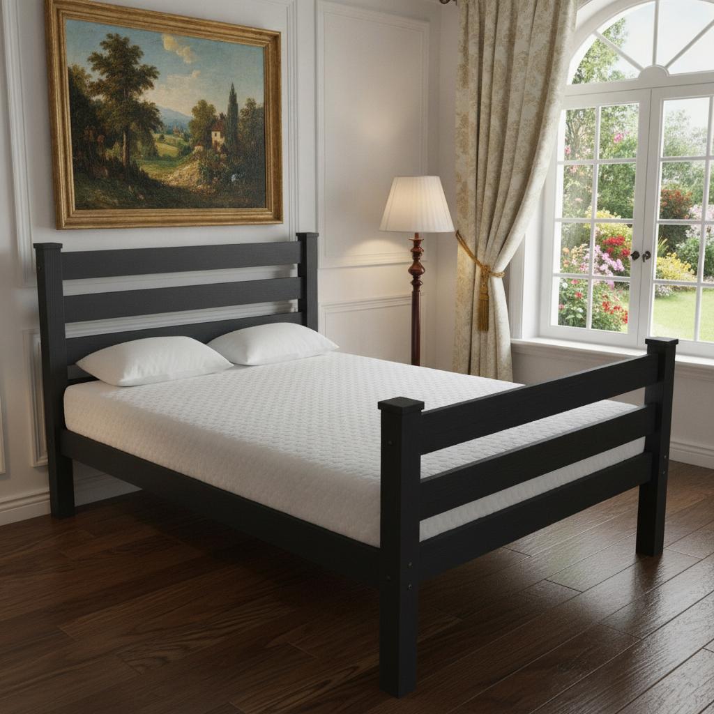Black Solid Wood Full Bed