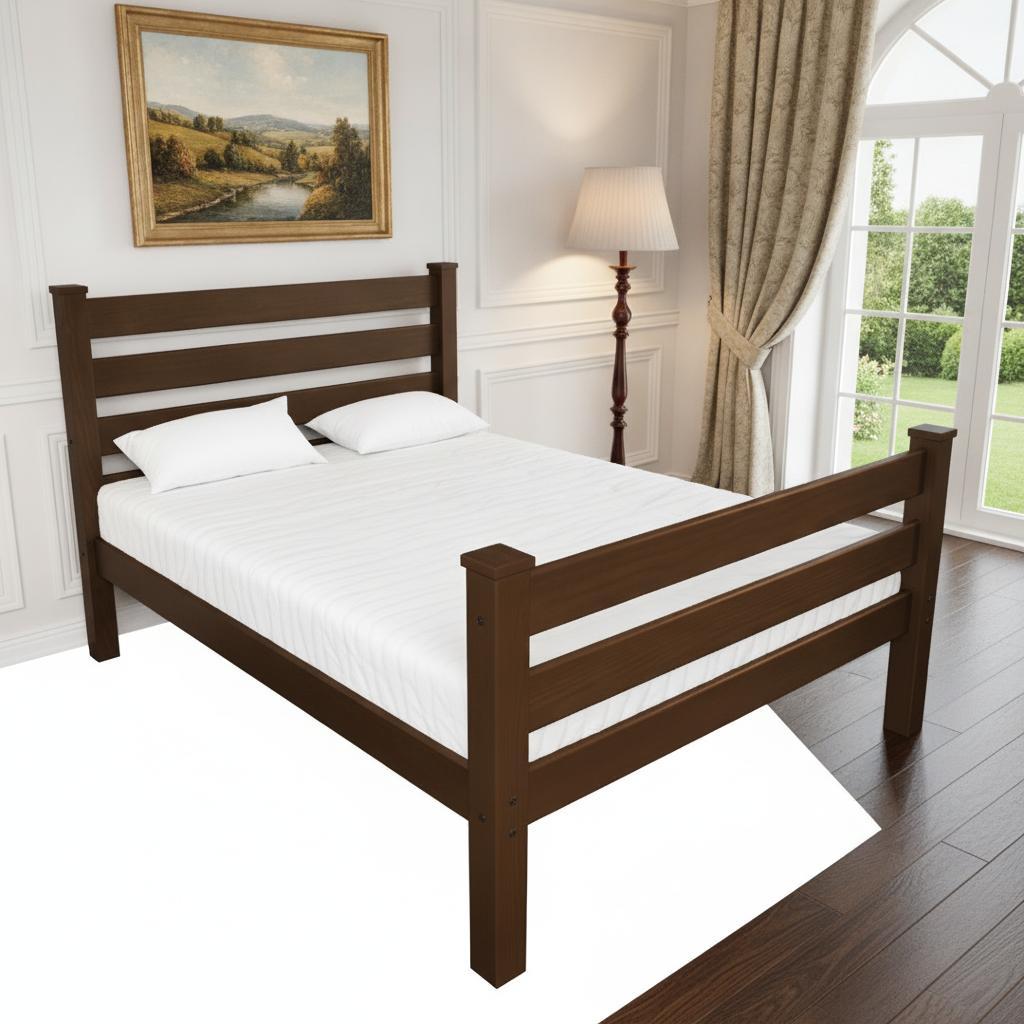 Brown Solid Wood Queen Bed