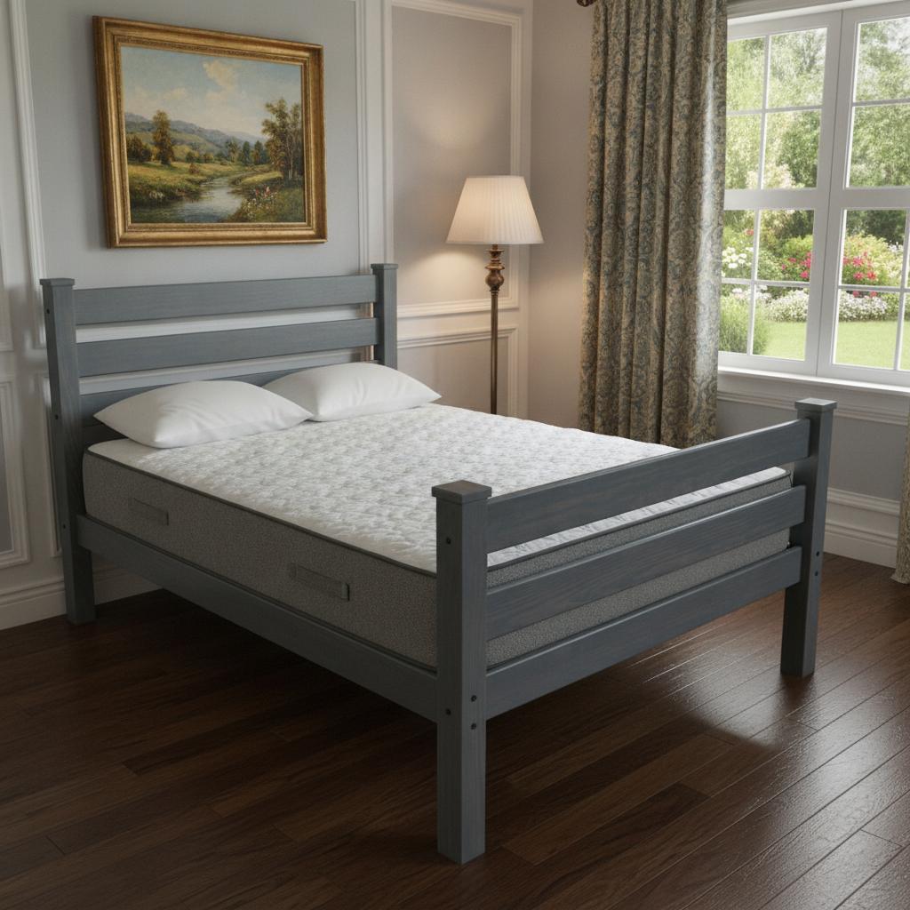 Gray Solid Wood Queen Bed