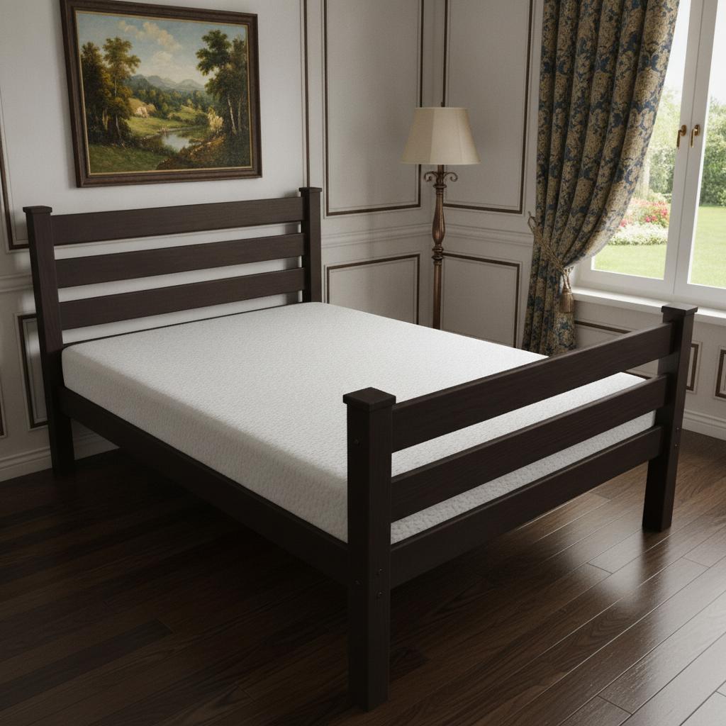 Brown Solid Wood Queen Bed