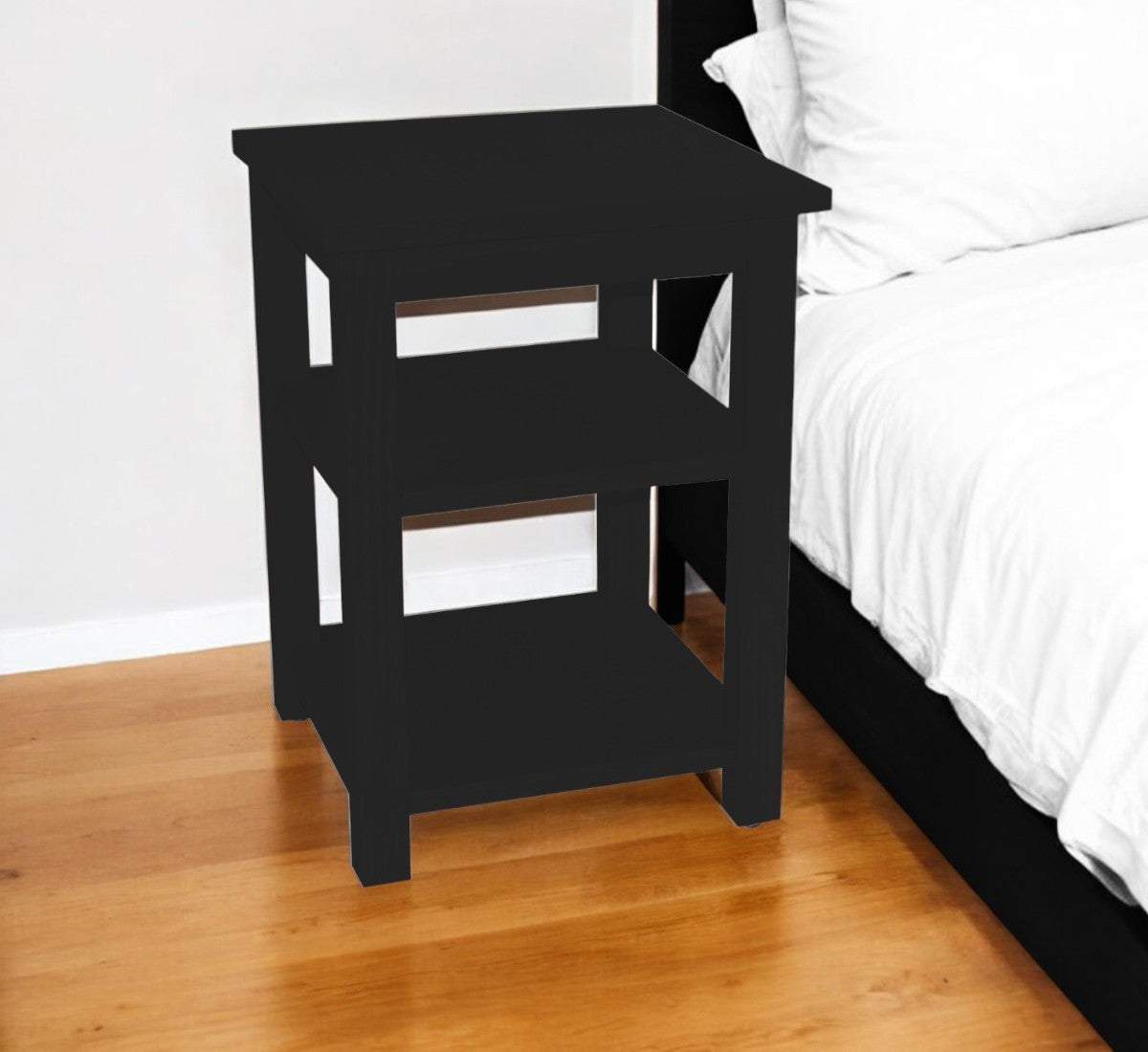 Black Solid Wood Open Nightstand