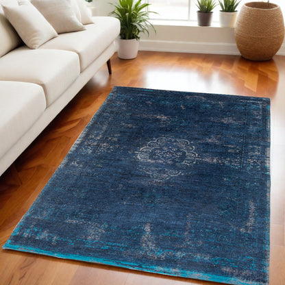 5 x 7 Blue & Gray Medallion Non Skid Rug