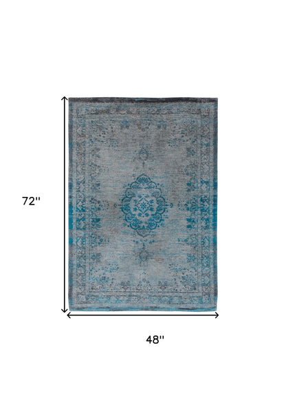 5 x 7 Gray & Green Medallion Non Skid Rug