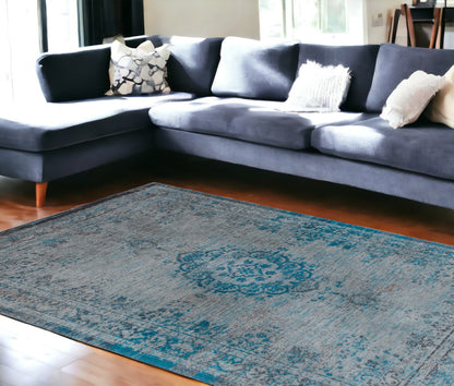 6 x 8 Gray & Green Medallion Non Skid Rug