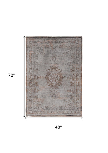 5 x 7 Gray & Beige Medallion Non Skid Rug