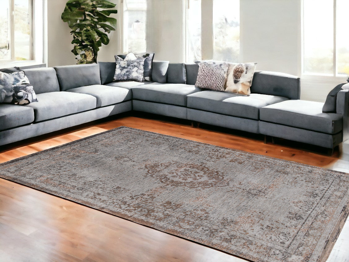 7 x 9 Gray & Beige Medallion Non Skid Rug